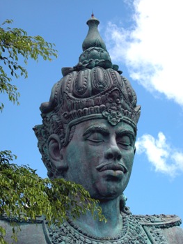 This photo of the statue of the Hindu god Vishnu (Wisnu) was taken by Ira Kurnia Santoso of Surabaya, East Java, Indonesia.  The statue, one of three to be erected (Vishnu Garuda and Kencana), is located on the Island of Bali.